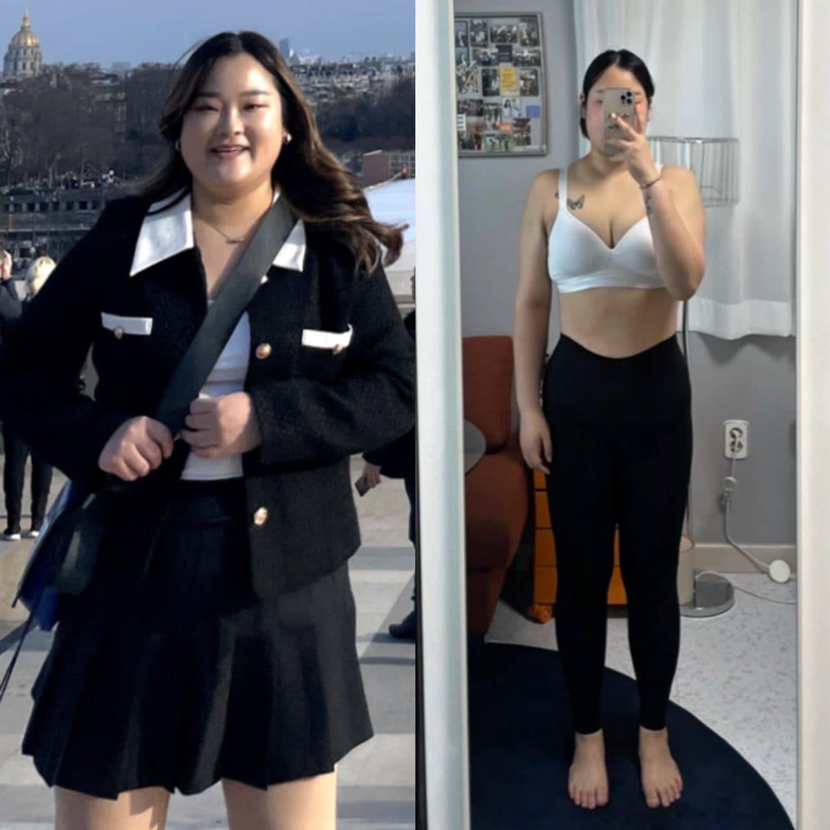 코칭 전후 전신 비교 사진, 96kg에서 81kg으로 감량